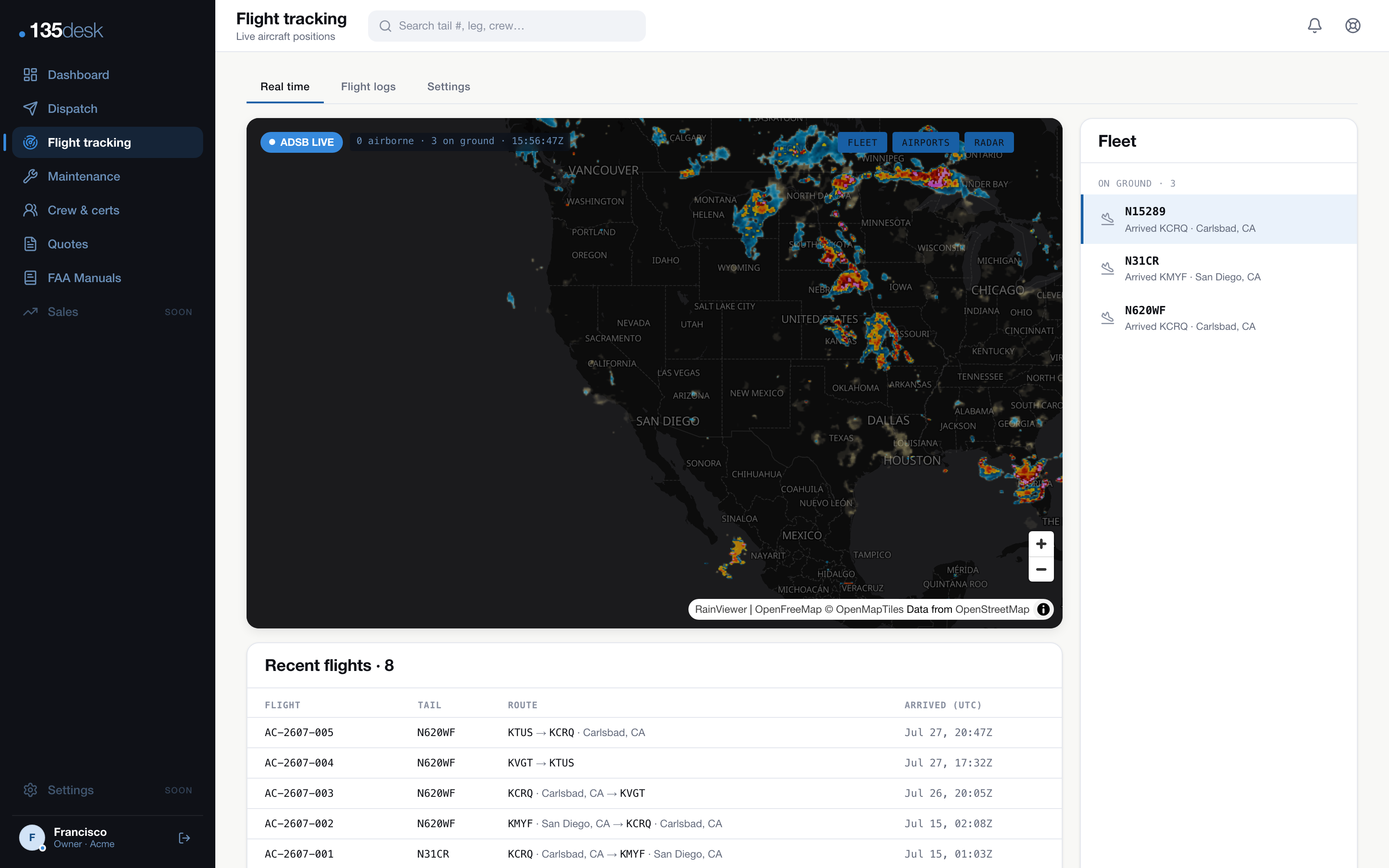 Live flight tracking